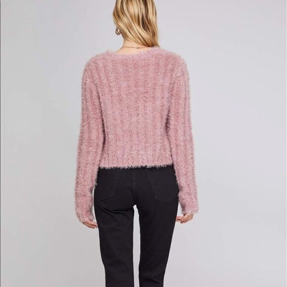 ASTR The Label Danica boxy oversized metallic pink silver crop sweater Sz L - Picture 4 of 8